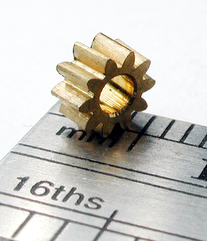 Reverse Worm Gear, 72DP x 10 Teeth x 4.5mm OD x 0.085" Face x 2.0mm Bore, Brass