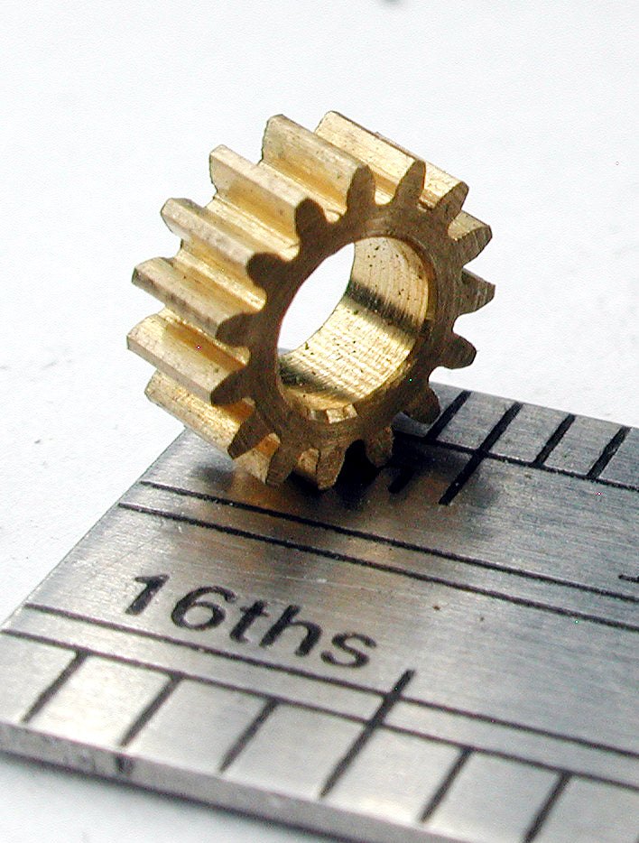 Spur Gear, 72DP x 15 Teeth x 6.1mm OD x 0.085" Face x 1/8" Bore, Brass