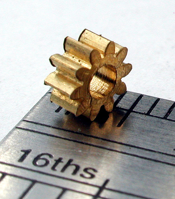 Spur Gear, 72DP x 10 Teeth x 4.5mm OD x 0.085" Face x 2.0mm Bore, Brass