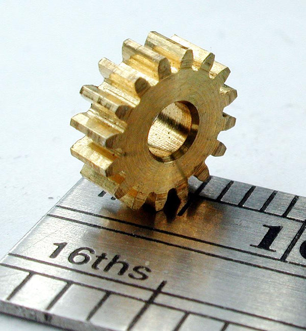 Spur Gear, 0.4mod, 16 Teeth x 7.1mm OD x 0.090" Face x 3.0mm Bore, Brass/Delrin