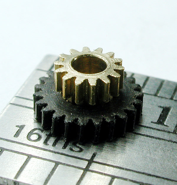 Spur/Worm Gear, 0.25mod x 14/23 Teeth Compound x 2.0mm Bore, Brass/Delrin