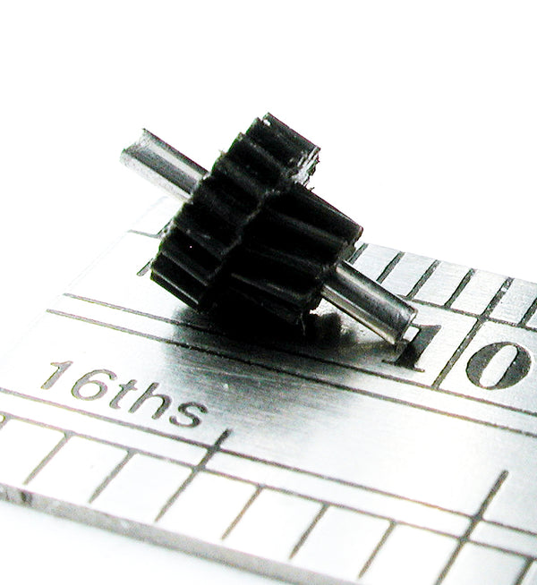 Reverse Worm/Worm Compound Gear, 0.25mod x 10/18 Teeth, Assembled on 1mm Shaft, Delrin