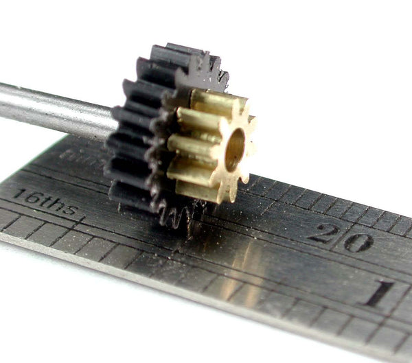 Spur/Worm Compound Gear, 0.5mod x 10/18 Teeth x 2.5mm Bore, Brass/Delrin