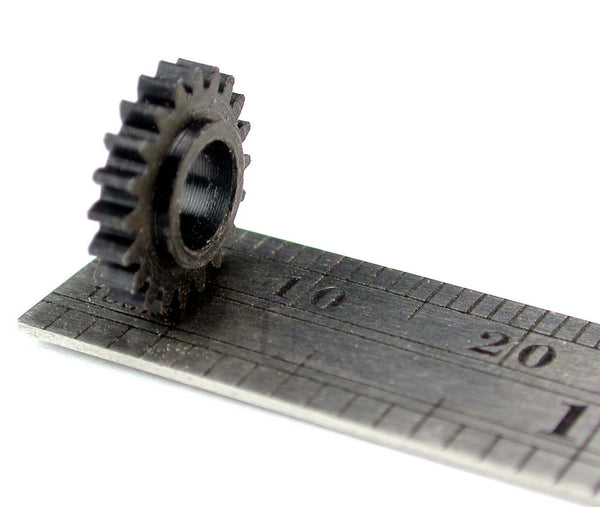 Spur Gear, 0.5mod x 20 Teeth x 10.9mm OD x 0.142" Face x 4.9mm Bore, Delrin, Hubbed