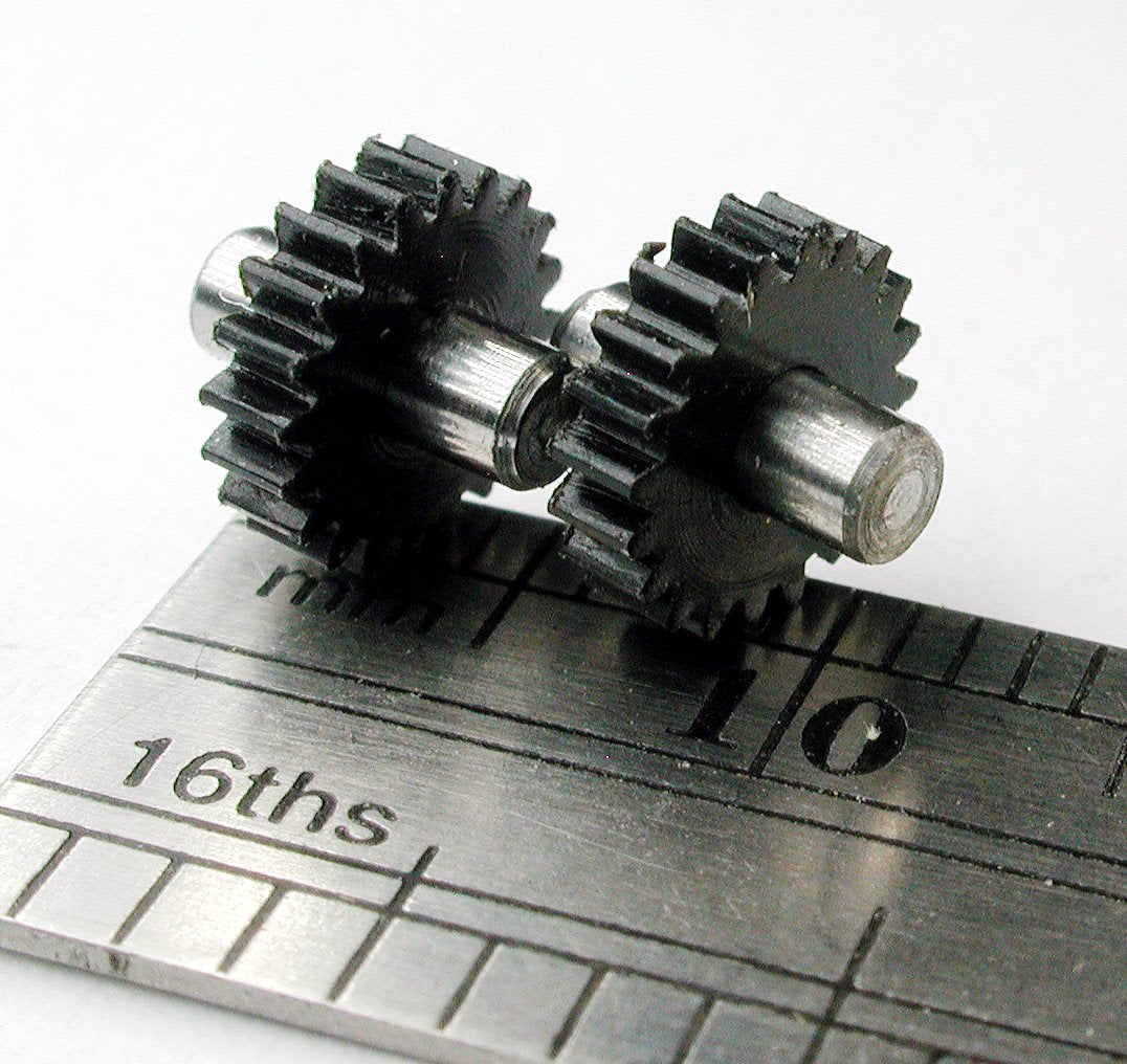 Spur Gear, 0.3mod x 20 Teeth x 6.6mm OD x 2.25mm Bore, Assembled on 2.25mm x 7.0mm Shaft (2/pkg)