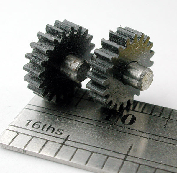 Spur Gear, 0.4mod x 20 Teeth x 8.8mm OD x 0.095" Face x 2.5mm Bore, Assembled on 2.5mm x 6.5mm Shaft (2/pkg)