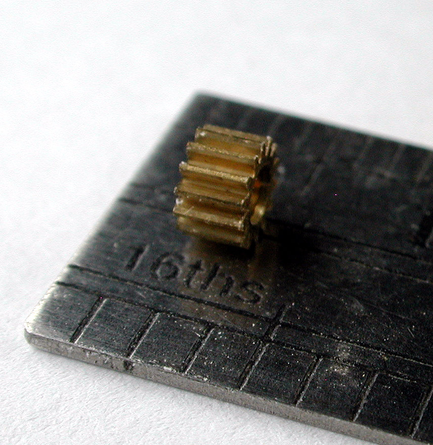 Spur Gear, 0.2mod x 14 Teeth x 3.3mm OD x 0.079" Face x 1.5mm Bore, Brass