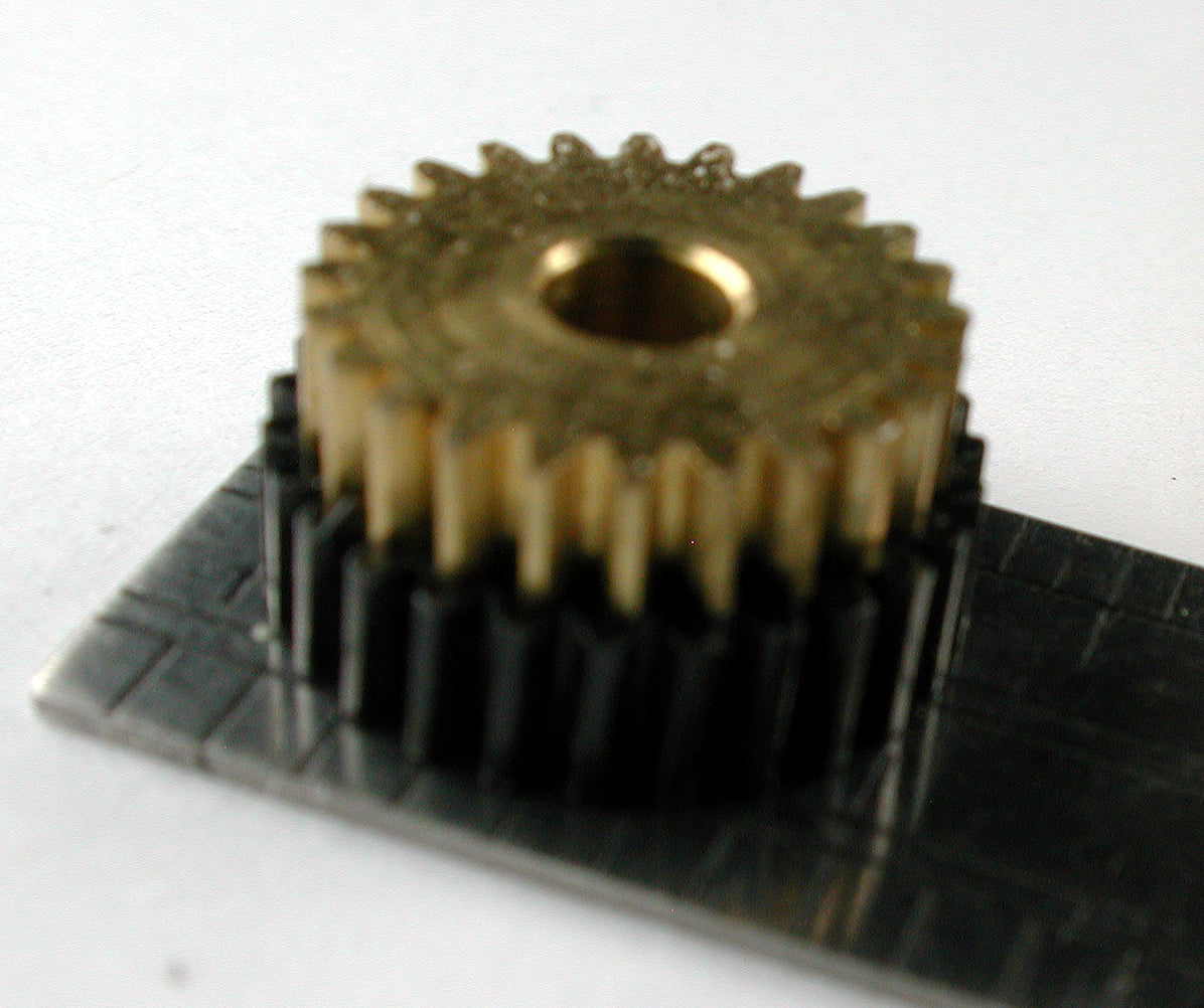 Worm/Spur Compound Gear, 0.4mod x 27/24 Teeth x 2.5mm Bore, Brass/Delrin