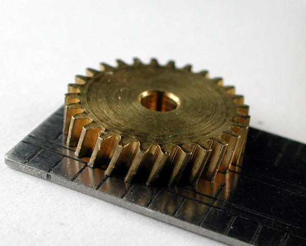 Worm Gear, 2 Lead, 0.4mod x 28 Teeth x 12.0mm OD x 0.087" Face x 2.4mm Bore, Brass