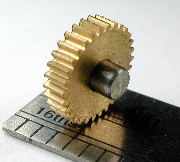 Reverse Worm Gear, 0.3mod x 30 Teeth x 9.5mm OD x 3mm Bore, Assembled on 3mm Shaft, Delrin