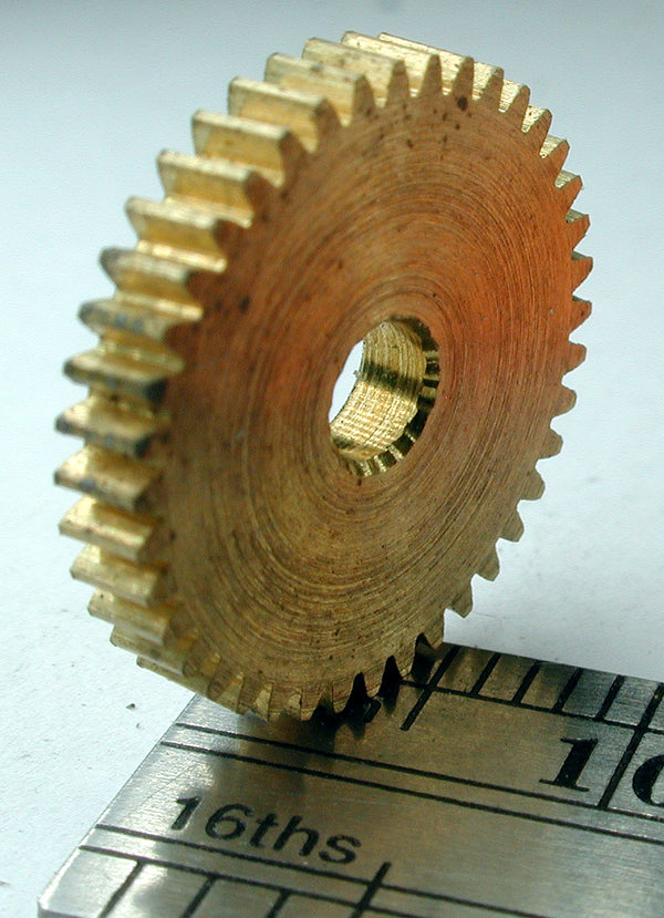 Reverse Worm Gear, 72DP x 40 Teeth x 14.8mm OD x 0.085" Face x 1/8" Bore, Brass