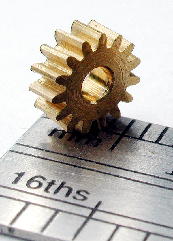 Reverse Worm Gear, 72DP x 15 Teeth x 6.1mm OD x 0.085" Face x 2.0mm Bore, Brass