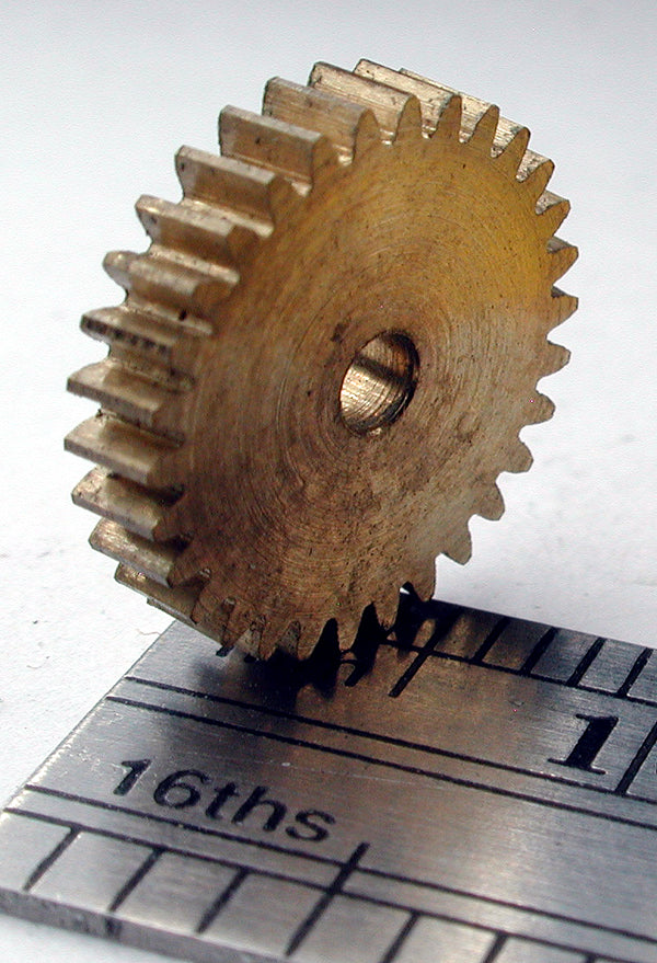 Reverse Worm Gear, 72DP x 30 Teeth x 11.3mm OD x 0.085" Face x 2.0mm Bore, Brass