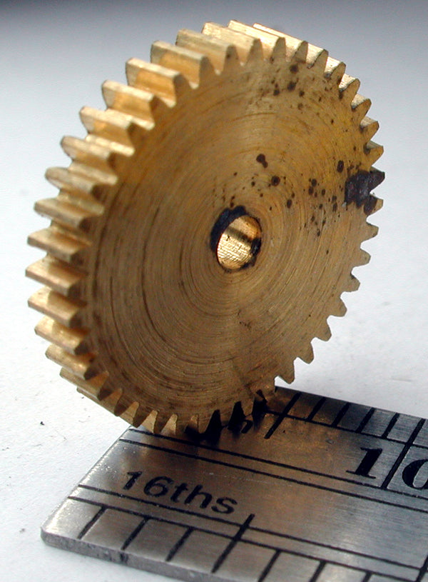 Reverse Worm Gear, 72DP x 40 Teeth x 14.8mm OD x 0.085" Face x 2.0mm Bore, Brass