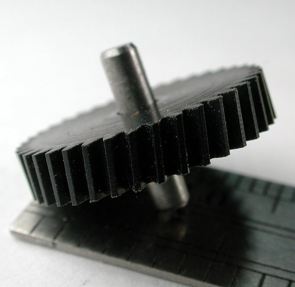 Worm Gear, 0.4mod x 38 Teeth x 16.0mm OD x 0.123" Face, Assembled on 2.4mm x 10.8mm Shaft, Delrin