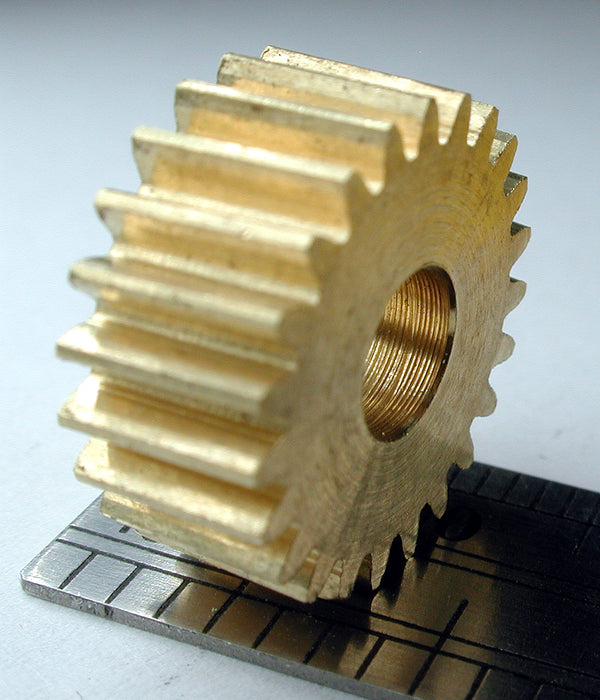 Reverse Worm Gear, 0.6mod x 23 Teeth x 14.95mm OD x 0.248" Face x 5.0mm Bore, Brass