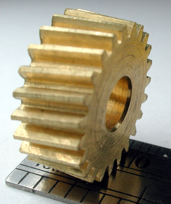 Reverse Worm Gear, 2 Lead, 0.6mod x 23 Teeth x 14.9mm OD x 0.248" Face x 5.0mm Bore, Brass