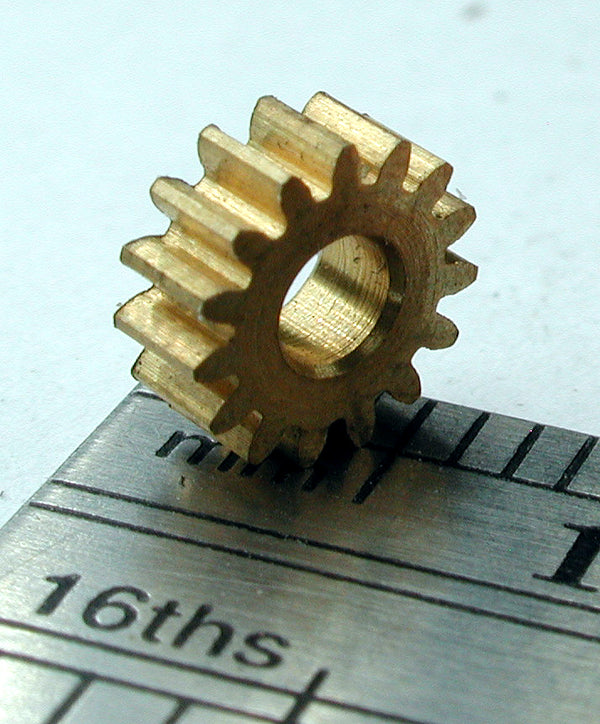 Spur Gear, 72DP x 15 Teeth x 6.1mm OD x 0.085" Face x 3/32" Bore, Brass