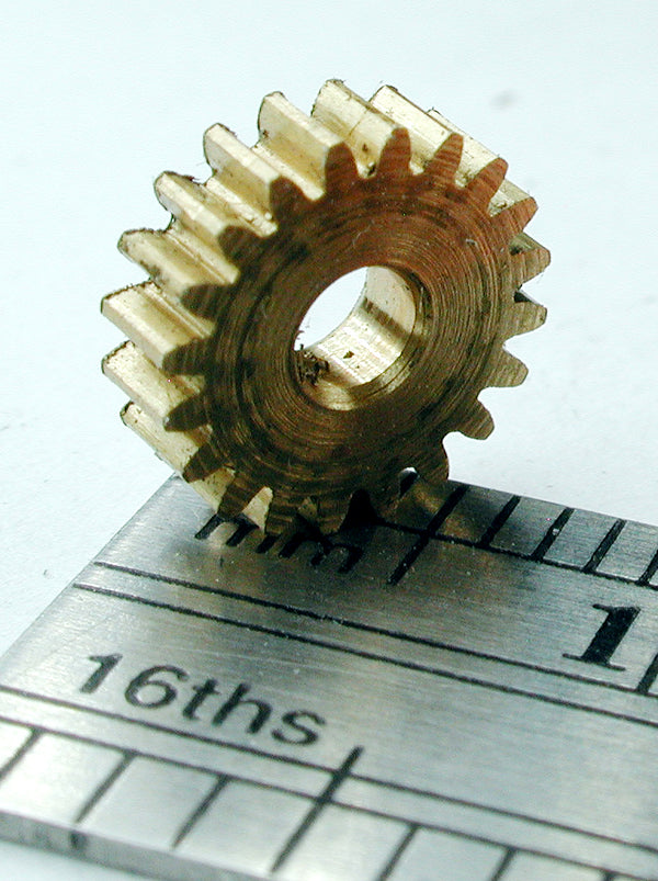 Spur Gear, 72DP x 20 Teeth x 7.8mm OD x 0.085" Face x 3/32" Bore, Brass