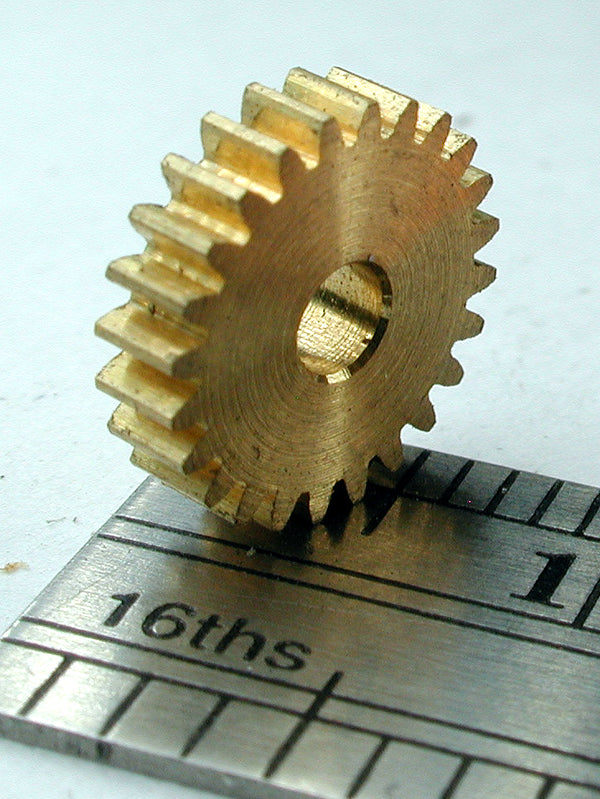 Spur Gear, 72DP x 24 Teeth x 9.2mm OD x 0.085" Face x 3/32" Bore, Brass