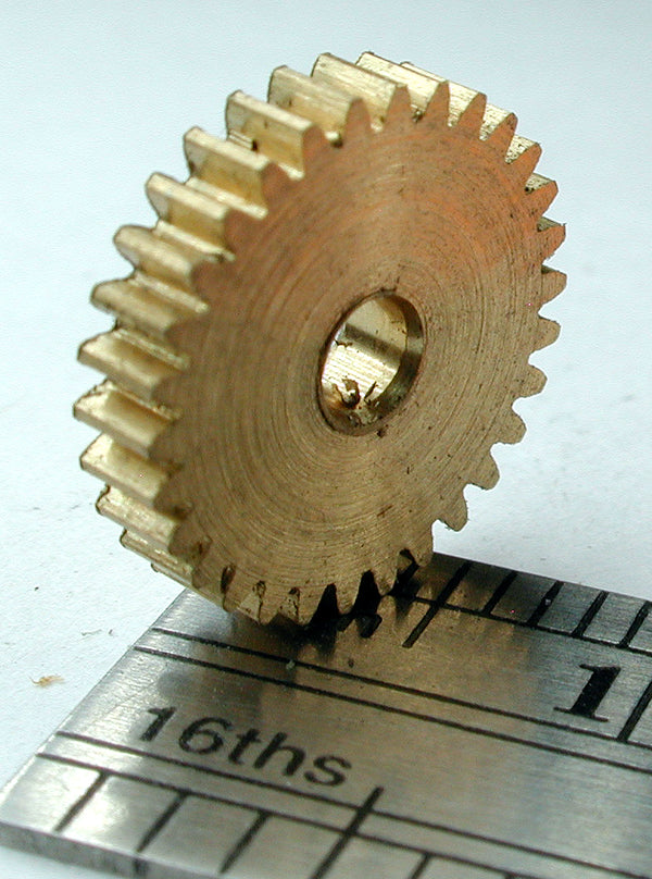 Spur Gear, 72DP x 30 Teeth x 11.3mm OD x 0.085" Face x 3/32" Bore, Brass