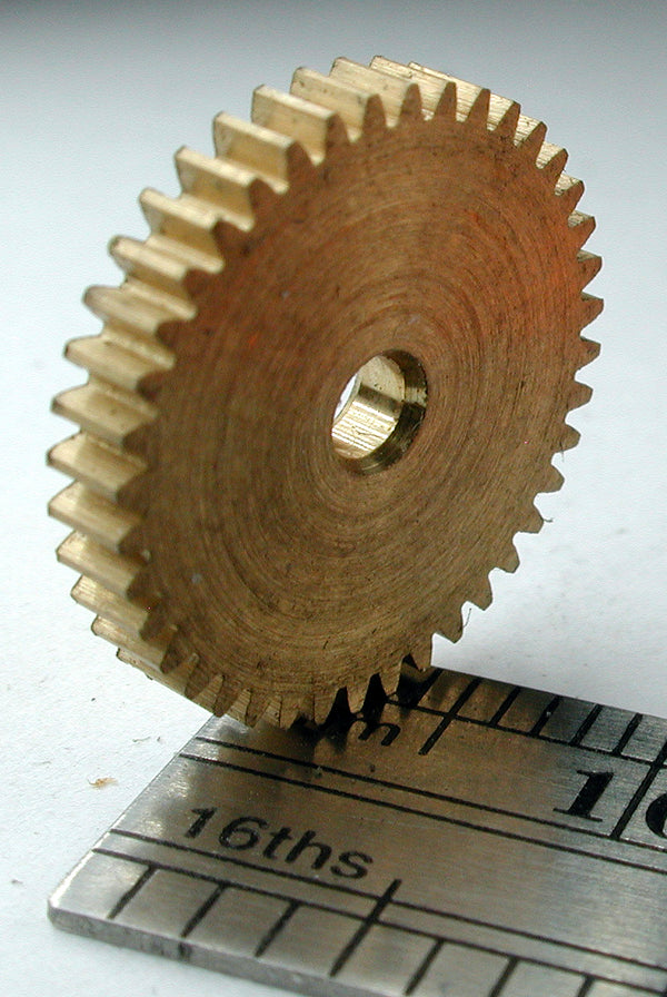 Spur Gear, 72DP x 40 Teeth x 14.8mm OD x 0.085" Face x 3/32" Bore, Brass