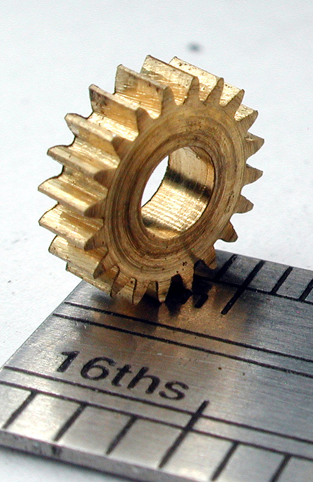 Spur Gear, 72DP x 20 Teeth x 7.8mm OD x 0.085" Face x 1/8" Bore, Brass