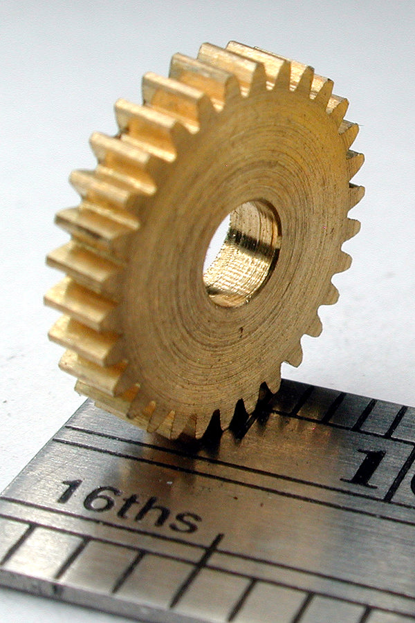 Spur Gear, 72DP x 30 Teeth x 11.3mm OD x 0.085" Face x 1/8" Bore, Brass