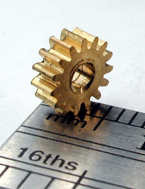 Spur Gear, 72DP x 15 Teeth x 6.1mm OD x 0.085" Face x 2.0mm Bore, Brass