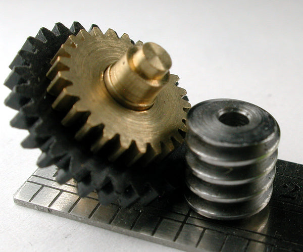 Spur/Worm Gear, Compound, 0.4mod x 25/28 Teeth, Brass/Delrin