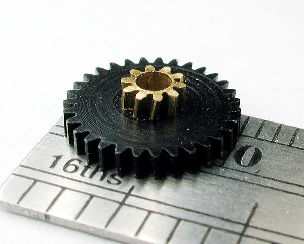 Worm/Reverse Worm Gear, Compound, 0.3mod x 10/31 Teeth x 2.0mm Bore, Brass/Delrin