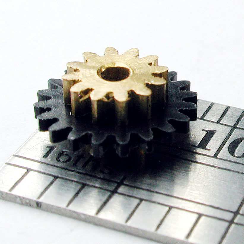 compound gear Spur Gear, Compound, 0.4mod x 12/20 Teeth x 1.5mm Bore, Brass/Delrin – NorthWest Short Line