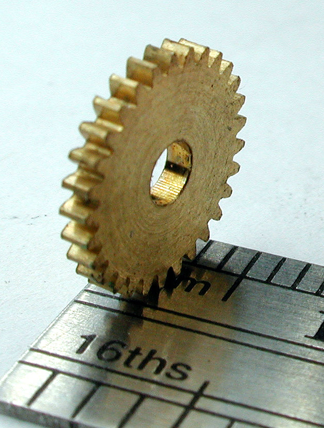 Spur Gear, 0.3mod x 29 Teeth x 9.3mm OD x 0.050" Face x 3/32" Bore, Brass