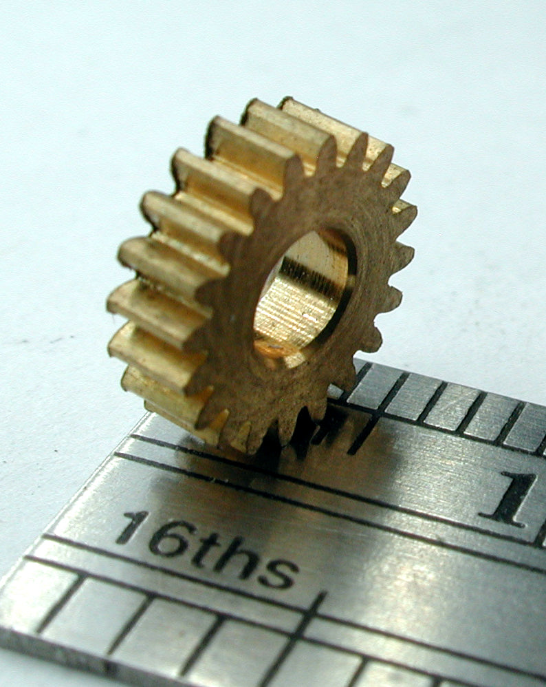 Spur Gear, 0.3mod x 20 Teeth x 7.75mm OD x 0.090" Face x 0.125" Bore, Brass