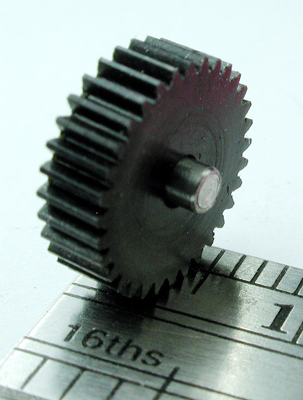 Worm Gear, 0.3mod x 32 Teeth x 10.35mm OD x 2.0mm Bore, Delrin, Assembled on 2.0mm x 5.81mm shaft