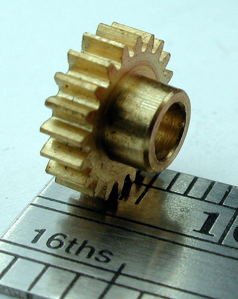 Spur Gear, 0.4mod x 20 Teeth x 8.8mm OD x 0.095" Face x 3.0mm Bore, Hubbed, Brass