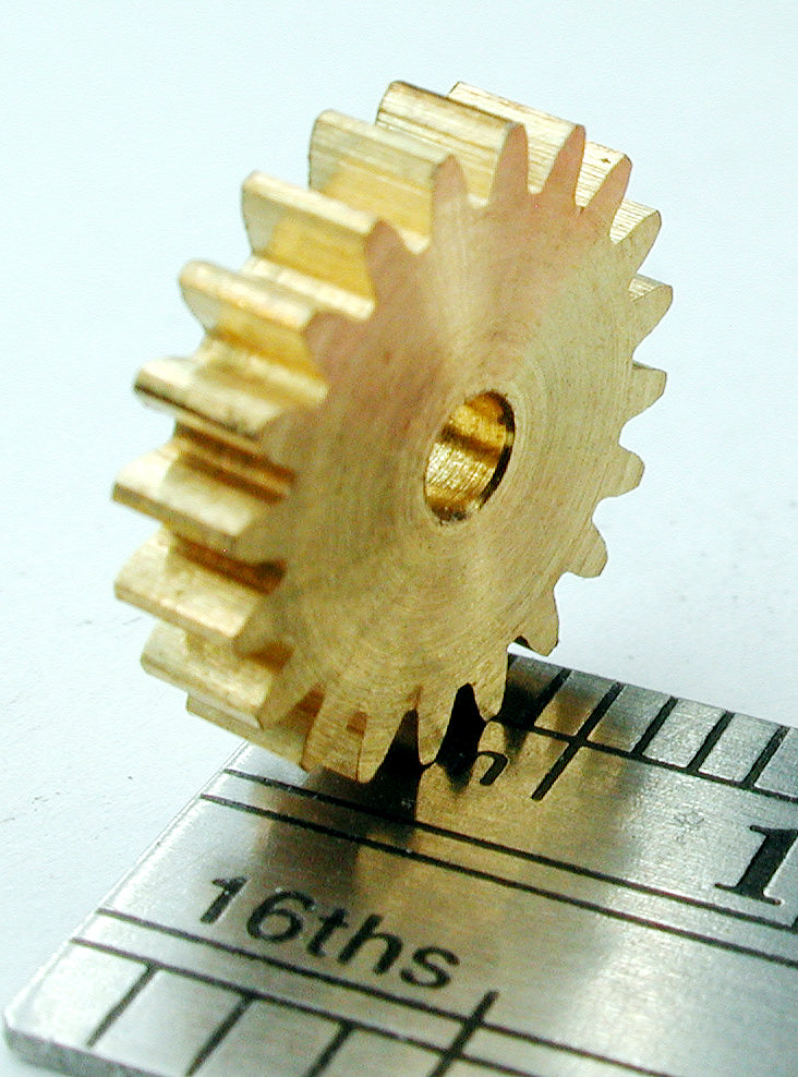 Spur Gear, 0.5mod x 20 Teeth x 10.85mm OD x 0.097" Face x 2.0mm Bore, Brass