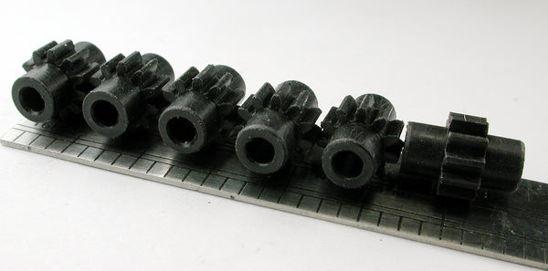 Spur Gear, 48DP x 11 Teeth x 6.5mm OD x 0.121" Face x 3/32" Bore, Delrin, Hubbed (6 Gears/Package)