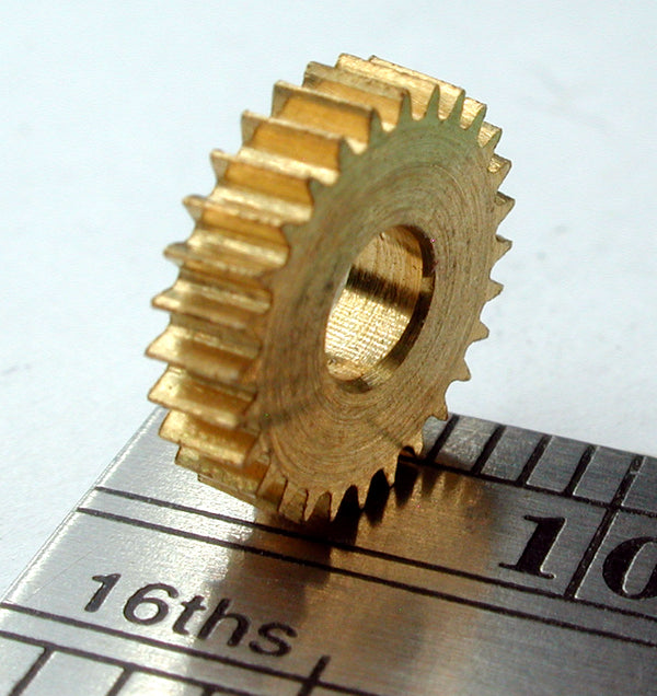 Reverse Worm Gear, 0.3mod x 28 Teeth x 9.0mm OD x 0.087" Face, 1/8" Bore, Brass