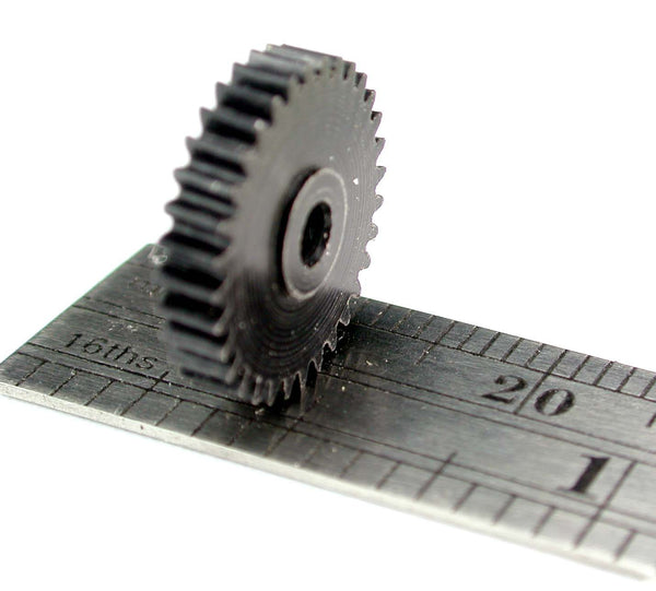 Worm Gear, 0.4mod x 32 Teeth x 13.38mm OD x 0.106" Face x 3/32" Bore, Delrin, Hubbed