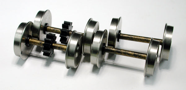 Geared Wheelset, HO, 40"/110, 2mm x 0.797" Flush Axle, AHM/ROCO Alco C424, 11 Teeth Spur Gear (2 geared, 2 non)