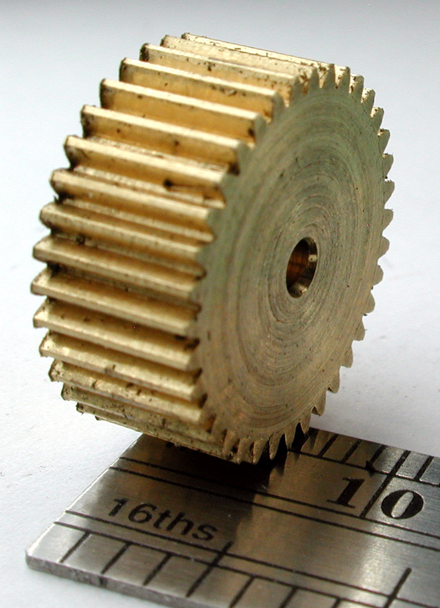 Spur Gear, 0.4mod x 36 Teeth x 15.25mm OD x 0.250" Face x 2.0mm Bore, Brass