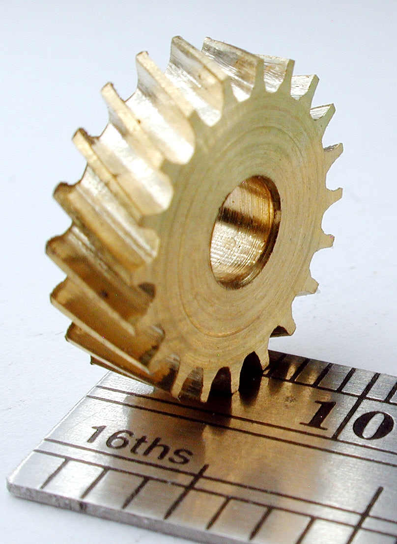 Worm Gear, 3-Lead, 0.6mod x 20 Teeth x 12.85mm OD x 0.156" Face x 3/16" Bore, Brass