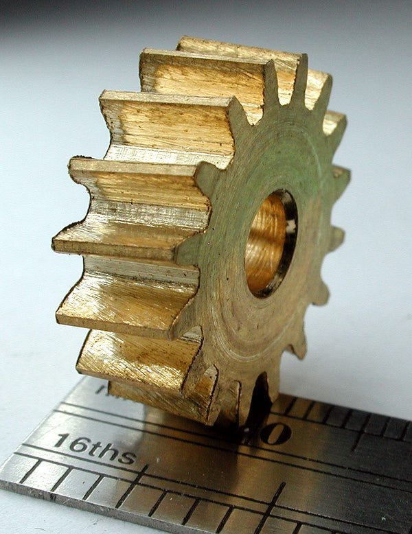 Reverse Worm Gear, 1.0mod x 16 Teeth x 18.0mm OD x 0.236" Face x 3/16" Bore, Brass