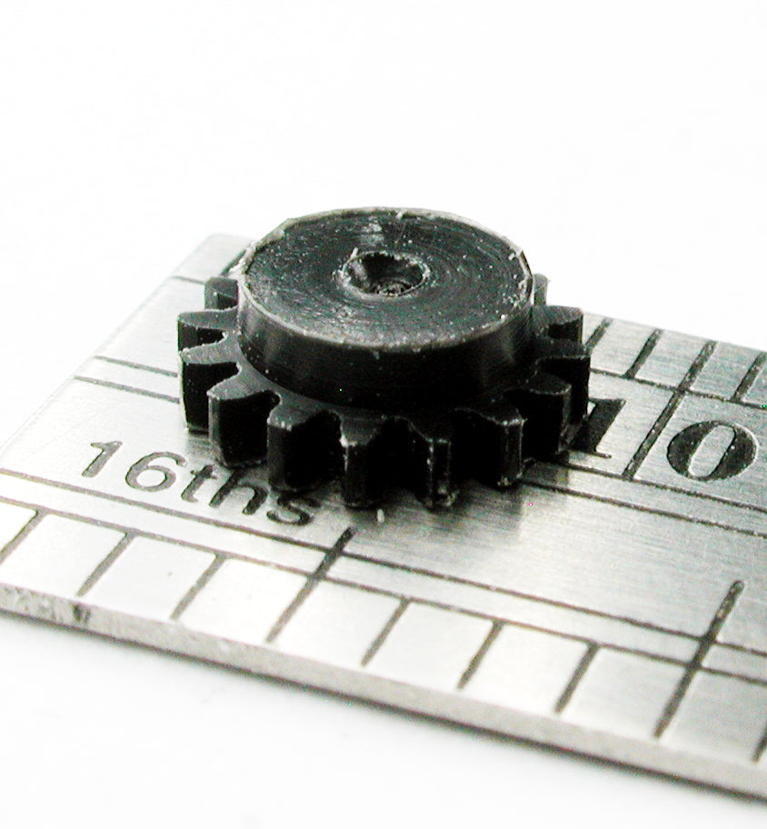 Spur Gear, 0.4mod x 16 Teeth x 7.05mm OD x 0.085" Face x 1.0mm Bore, Delrin, Hubbed