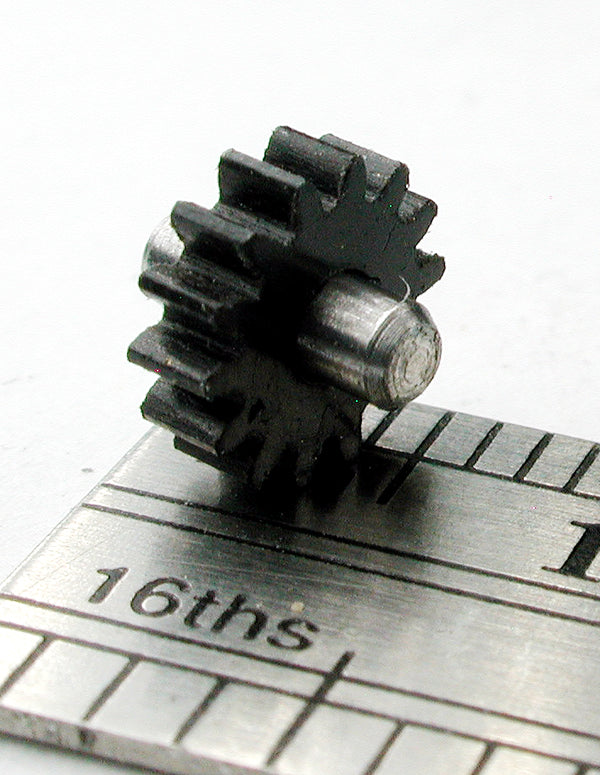 Spur Gear, 0.4mod x 14 Teeth x 6.4mm OD x 0.079" Face, Assembled on 2.0mm x 5.8mm Shaft, Delrin