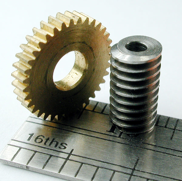 Reverse Worm Gear, 0.3mod x 34 Teeth x 11.25mm OD x 4.0mm Bore, Brass, Speed Reduction Set