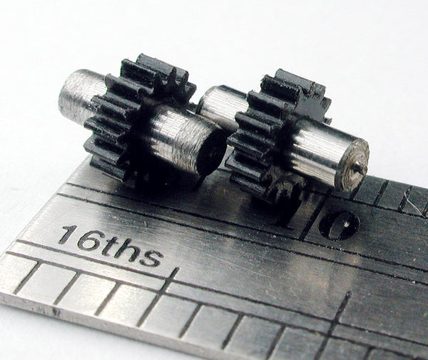 Spur Gear, 0.3mod x 15 Teeth x 5.1mm OD x 2.25mm Bore, Assembled on 2.25mm x 7.0mm Shaft (2/pkg)