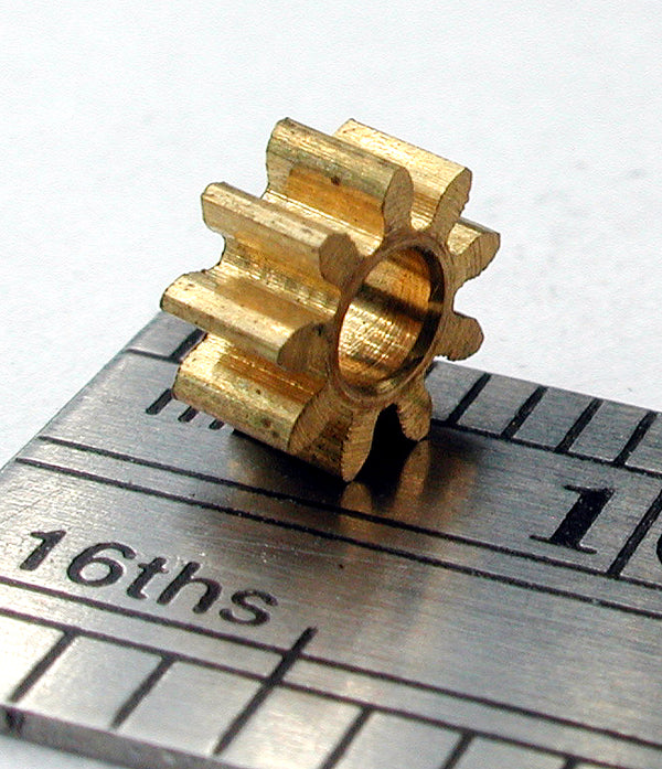 Spur Gear, 0.5mod x 9 Teeth x 5.5mm OD x 2.4mm Bore, Brass