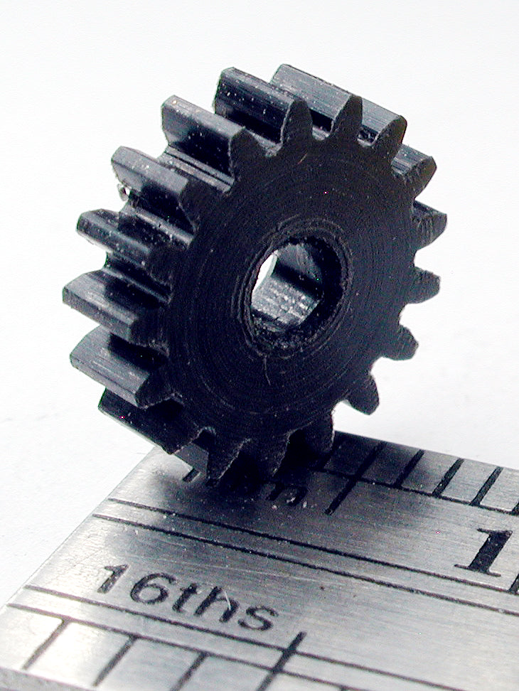 Spur Gear, 0.5mod x 17 Teeth x 9.5mm OD x 2.4mm Bore, Delrin